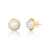 18K Gold Layered Pearl Cut in Half Stud Push-Back Earrings 21.0182/92