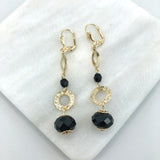 18K Gold Layered Black Rhinestone Dangle Earrings 21.0190/2