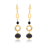 18K Gold Layered Black Rhinestone Dangle Earrings 21.0190/2