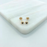 18K Gold Filled Oro Laminado Assorted Cubic Zirconia Colors Stud Ball Plugs Kids Earrings Wholesale 21.0196/1/3