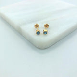 18K Gold Layered Blue Cubic Zirconia Stud Squircle Plugs Kids Earrings 21.0202/6