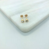 18K Gold Layered Clear Cubic Zirconia Stud Cylinder Plugs Kids Earrings 21.0204/1