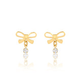 18K Gold Layered Bow Design Push Back Kids Earrings with Clear Cubic Zirconia Drop 21.0211/1