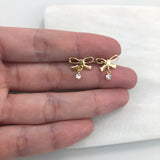 18K Gold Layered Bow Design Push Back Kids Earrings with Clear Cubic Zirconia Drop 21.0211/1