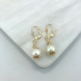 18K Gold Layered Venturina Stone & Pearl Drop Dangle Earrings 21.0213/16/92