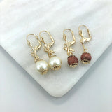 18K Gold Layered Venturina Stone & Pearl Drop Dangle Earrings 21.0213/16/92