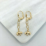 18K Gold Layered Cut Out Design with Elephant Drop Dangle Earrings 21.0215