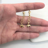 18K Gold Layered Cut Out Design with Elephant Drop Dangle Earrings 21.0215