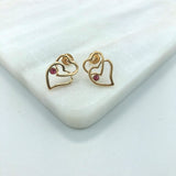 18K Gold Layered Double Heart Design with Pink Cubic Zirconia Push Back Earrings 21.0216/7