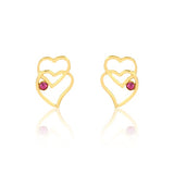 18K Gold Layered Double Heart Design with Pink Cubic Zirconia Push Back Earrings 21.0216/7