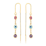 18K Gold Layered Assorted Color Three Greek Eyes Long Threader Earrings 21.0226/17