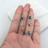 18K Gold Layered Assorted Color Three Greek Eyes Long Threader Earrings 21.0226/17