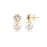 18K Gold Layered Dangle CZ Flower Shape and Pearl Earrings 21.0230/1