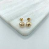 18K Gold Layered 8 mm Texturized Stud Ball Push Back Earrings 21.0233