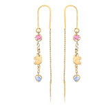 18K Gold Layered Assorted Color Rhinestone Long Threader Earrings with Elephant Design 21.0235/17