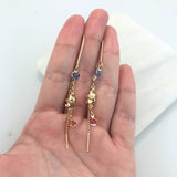 18K Gold Layered Assorted Color Rhinestone Long Threader Earrings with Elephant Design 21.0235/17