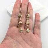 18K Gold Layered Cut Out Lady Bug Design with Rhinestone Inside Long Threader Earrings 21.0239/17