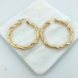 18K Gold Layered 50 mm Double Texturized Twisted Hoops 21.0241