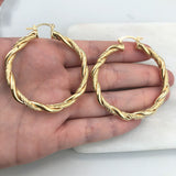 18K Gold Layered 50 mm Double Texturized Twisted Hoops 21.0241