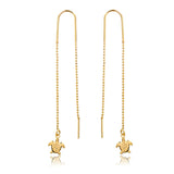 18K Gold Layered Turtle Design Drop Long Threader Earrings 21.0271