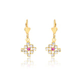 18K Gold Layered White & Pink Cubic Zirconia Lever Back Earrings 21.0272/7