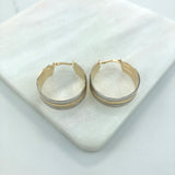 18K Gold Layered 23 mm Two Tone Texturized Hoops 21.0276