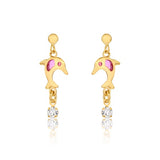 18K Gold Layered Pink CZ Dolphin Design Push Back Kids Earrings 21.0280/7