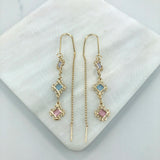 18K Gold Filled Oro Laminado Assorted Rhinestone Rhombus Colors Long Threader Earrings Wholesales 21.0285/17