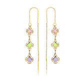 18K Gold Layered Assorted Rhombus Colors Long Threader Earrings 21.0285/17