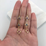 18K Gold Filled Oro Laminado Assorted Rhinestone Rhombus Colors Long Threader Earrings Wholesales 21.0285/17