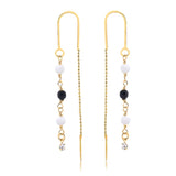 18K Gold Layered Black & White Rhinestone Earrings Long Threader With Clear CZ Drop 21.0287/17