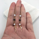 18K Gold Layered Black & White Rhinestone Earrings Long Threader With Clear CZ Drop 21.0287/17