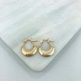 18K Gold Layered 15mm Flowers Engraving Design Half Moon Shape Hoops 21.0289