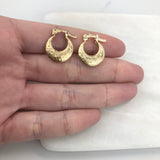 18K Gold Layered 15mm Flowers Engraving Design Half Moon Shape Hoops 21.0289