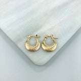 18K Gold Layered 15 mm Texturized Plaid Half Moon Shape Hoops 21.0290