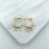 18K Gold Layered 15 mm Cylinder Hoops with Tri-Tones Stars Drop 21.0302