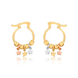 18K Gold Layered 15 mm Cylinder Hoops with Tri-Tones Stars Drop 21.0302