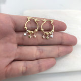 18K Gold Layered 15 mm Cylinder Hoops with Tri-Tones Stars Drop 21.0302