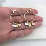 18K Gold Layered 25 mm Cylinder Hoops with Tri-Tones Hearts Drop 21.0308