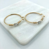 18K Gold Filled Oro Laminado 35 mm Two Tone Cylinder Hoops with Heart In The Middle Wholesale 21.0318