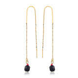 18K Gold Layered Black & Red Rhinestone Stud Drop in Long Threader Earrings 21.0329/17