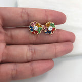 18K Gold Layered Multi-Color Flower Design Push Back Earrings 21.0333/2/6/17/30