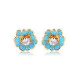 18K Gold Layered Multi-Color Flower Design Push Back Earrings 21.0333/2/6/17/30