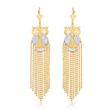 18K Gold Layered Two Tones Owl Design Bead Link Tassel Earrings 21.0334