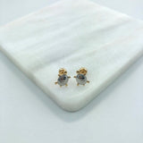 18K Gold Layered Two Tones Turtles Design Plug Kids Earrings 21.0336