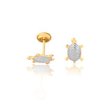 18K Gold Layered Two Tones Turtles Design Plug Kids Earrings 21.0336