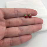 18K Gold Layered Green & Red Enamel Apple Design Plug Kids Earrings 21.0338/17