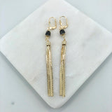 18K Gold Layered Black Rhinestone In Tassel Earrings Starry Link 21.0342/2