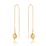 18K Gold Layered 8 mm Texturized Ball Drop In Long Threader Earrings 21.0344