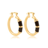 18K Gold Layered 24 mm Black Enamel Cylinder Hoops 21.0347/2